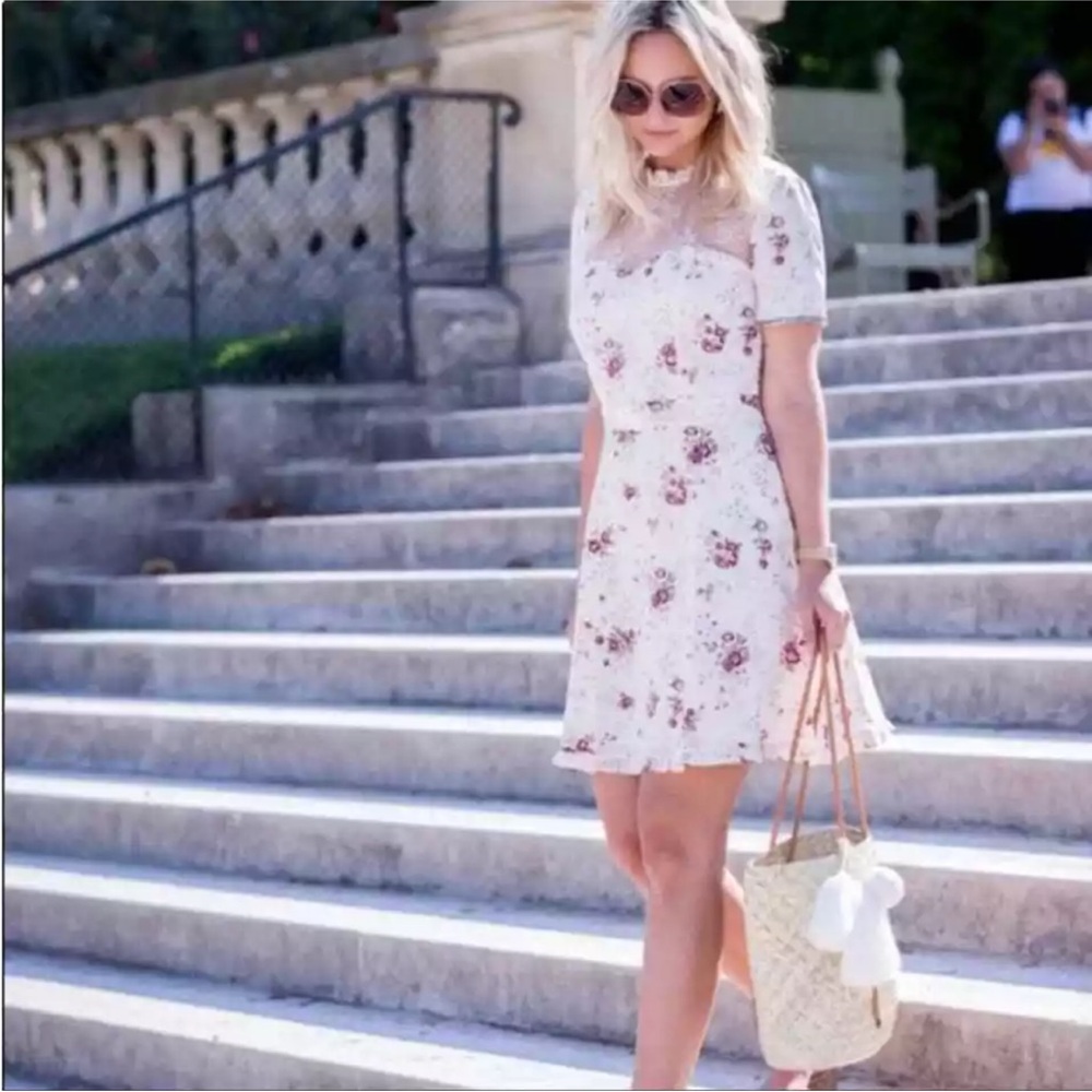 The kooples lace inset floral silk mini dress